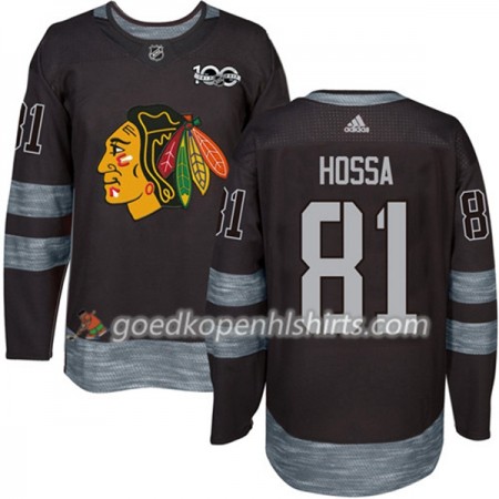 Chicago Blackhawks Marian Hossa 81 1917-2017 100th Anniversary Adidas Zwart Authentic Shirt - Mannen